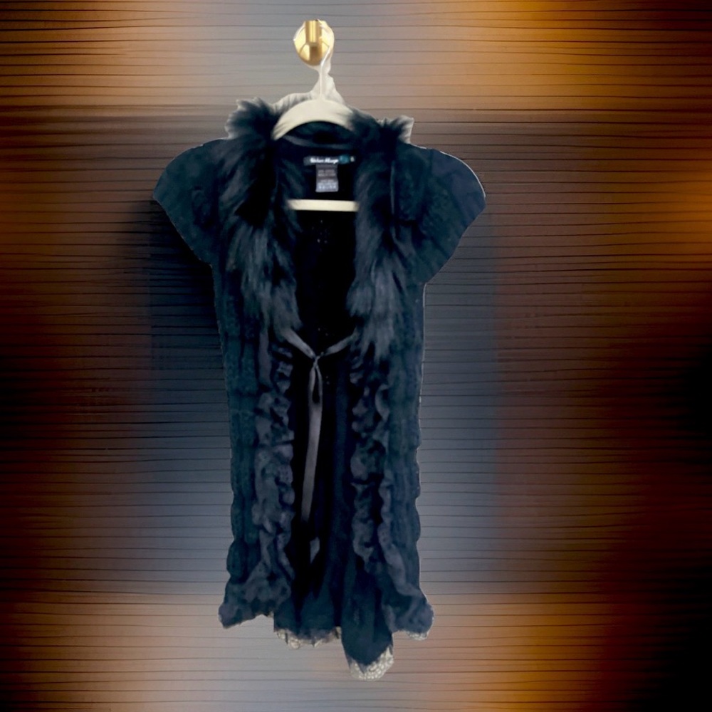 Black Knit Vest with Faux Fur Trim.